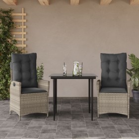 Set Pranzo da Giardino 3pz con Cuscini Grigio Chiaro Polyrattan