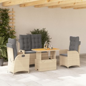 Set da Pranzo da Giardino 4 pz con Cuscini Beige in Polyrattan