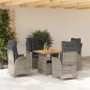 Set da Pranzo da Giardino 5 pz con Cuscini in Polyrattan Grigio