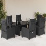 Set da Pranzo da Giardino 7 pz Nero con Cuscini in Polyrattan