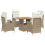 Set da Pranzo da Giardino 5 pz con Cuscini Beige in Polyrattan