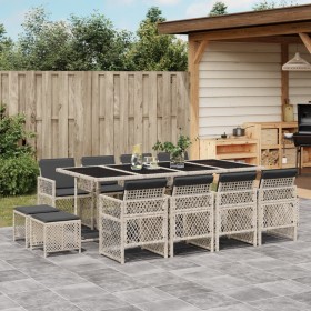 Set da Pranzo da Giardino 13pz con Cuscini Grigio in Polyrattan