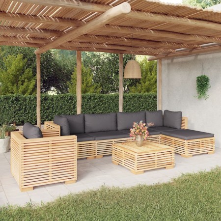 Set Divani da Giardino 7 pz con Cuscini Legno Massello di Teak