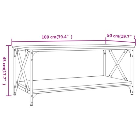 Tavolino da Salotto Nero 100x50x45 cm Legno Multistrato e Ferro