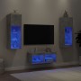 Mobili TV a Muro 4pz con Luci LED Grigio Cemento