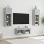 Mobili TV a Muro 4pz con Luci LED Grigio Cemento