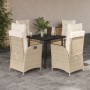 Set da Pranzo da Giardino 5 pz con Cuscini Beige in Polyrattan