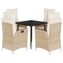 Set da Pranzo da Giardino 5 pz con Cuscini Beige in Polyrattan