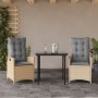 Set da Pranzo da Giardino 3 pz con Cuscini Beige in Polyrattan