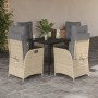 Set da Pranzo da Giardino 5 pz con Cuscini Beige in Polyrattan