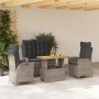 Set da Pranzo da Giardino 4 pz con Cuscini in Polyrattan Grigio