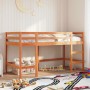 Letto Soppalco con Scala Bambini Marrone 80x200cm Massello Pino