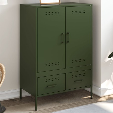 Credenza Verde Oliva 68x39x101,5 cm Acciaio Laminato a Freddo