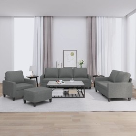 Set di Divani 4 pz con Cuscini Grigio Scuro in Tessuto