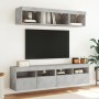 Mobili TV a Muro con LED 5pz Grigio Cemento Legno Multistrato