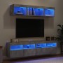 Mobili TV a Muro con LED 5pz Grigio Cemento Legno Multistrato