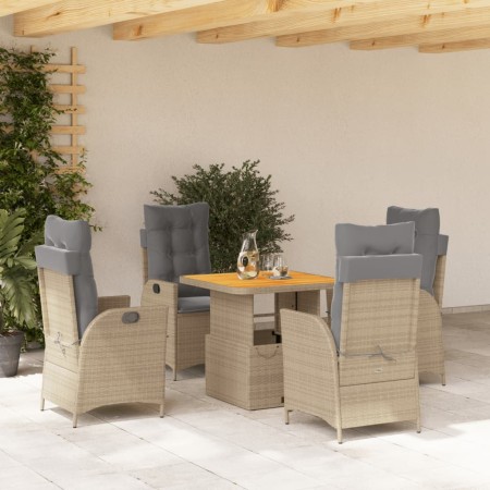 Set da Pranzo da Giardino 5 pz con Cuscini Beige in Polyrattan