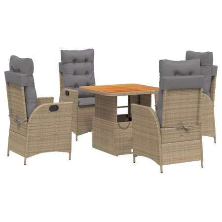 Set da Pranzo da Giardino 5 pz con Cuscini Beige in Polyrattan