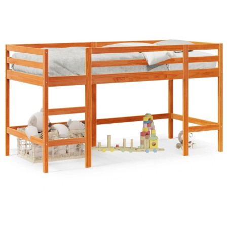 Letto Soppalco con Scala Bambini Marrone 90x200cm Massello Pino