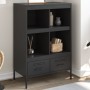 Credenza Nera 68x39x101,5 cm in Acciaio Laminato a Freddo