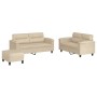 Set Divani 3 pz con Cuscini Crema in Tessuto Microfibra