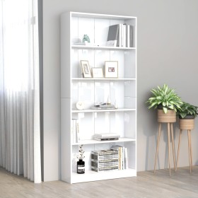 Libreria 5 Ripiani Bianco Lucido 80x24x175 cm Legno Multistrato