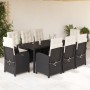 Set da Pranzo da Giardino 9 pz con Cuscini Nero in Polyrattan