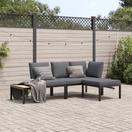 Set Divani da Giardino 3 pz con Cuscini in Alluminio Nero