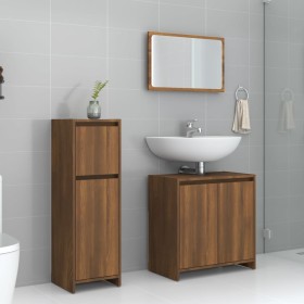 Set Mobili da Bagno 3 pz Rovere Marrone in Legno Multistrato