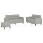Set Divani 3 pz con Cuscini Grigio Chiaro in Tessuto Microfibra