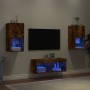 Mobili TV a Muro 4pz con Luci LED Rovere Fumo