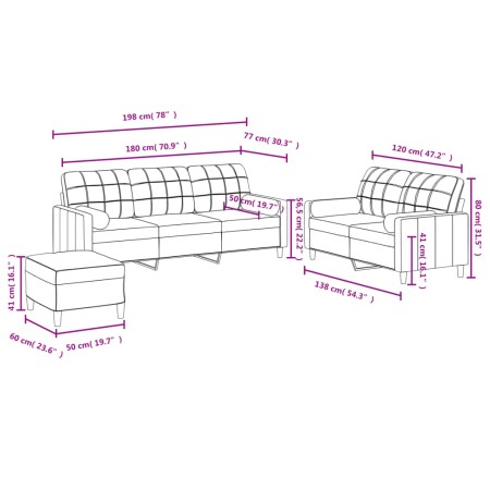 Set Divani 3 pz con Cuscini Grigio Chiaro in Tessuto