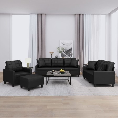 Set di Divani 4 pz con Cuscini Nero in Similpelle