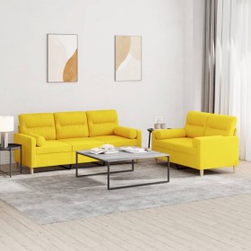 Set di Divani 2 pz con Cuscini Giallo Chiaro in Tessuto