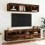 Mobili TV a Muro con LED 5pz Rovere Fumo in Legno Multistrato