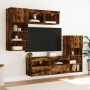 Mobili TV a Muro con LED 5pz Rovere Fumo in Legno Multistrato