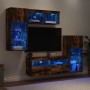 Mobili TV a Muro con LED 5pz Rovere Fumo in Legno Multistrato