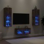 Mobili TV a Muro 4pz con Luci LED Rovere Fumo