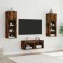 Mobili TV a Muro 4pz con Luci LED Rovere Fumo