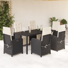 Set da Pranzo da Giardino 7 pz Nero con Cuscini in Polyrattan