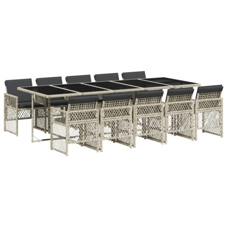 Set Pranzo Giardino 11pz con Cuscini Grigio Chiaro Polyrattan