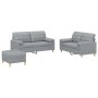 Set Divani 3 pz con Cuscini Grigio Chiaro in Tessuto