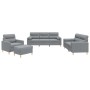 Set Divani 4 pz con Cuscini Grigio Chiaro in Tessuto