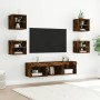 Mobili TV a Muro con LED 7pz Rovere Fumo in Legno Multistrato