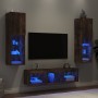 Mobili TV a Muro con LED 5pz Rovere Fumo in Legno Multistrato