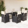 Set da Pranzo da Giardino 7 pz Nero con Cuscini in Polyrattan