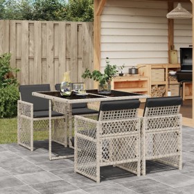 Set Pranzo da Giardino 5pz con Cuscini Grigio Chiaro Polyrattan