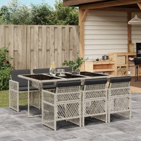 Set da Pranzo da Giardino 7 pz Cuscini Polyrattan Grigio Chiaro