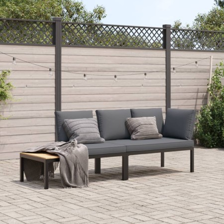 Set Divani da Giardino 2 pz con Cuscini in Alluminio Nero