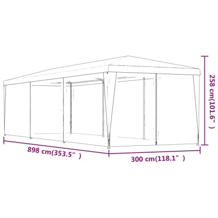 Tenda per Feste con 8 Pareti Laterali in Rete Verde 3x9 m HDPE